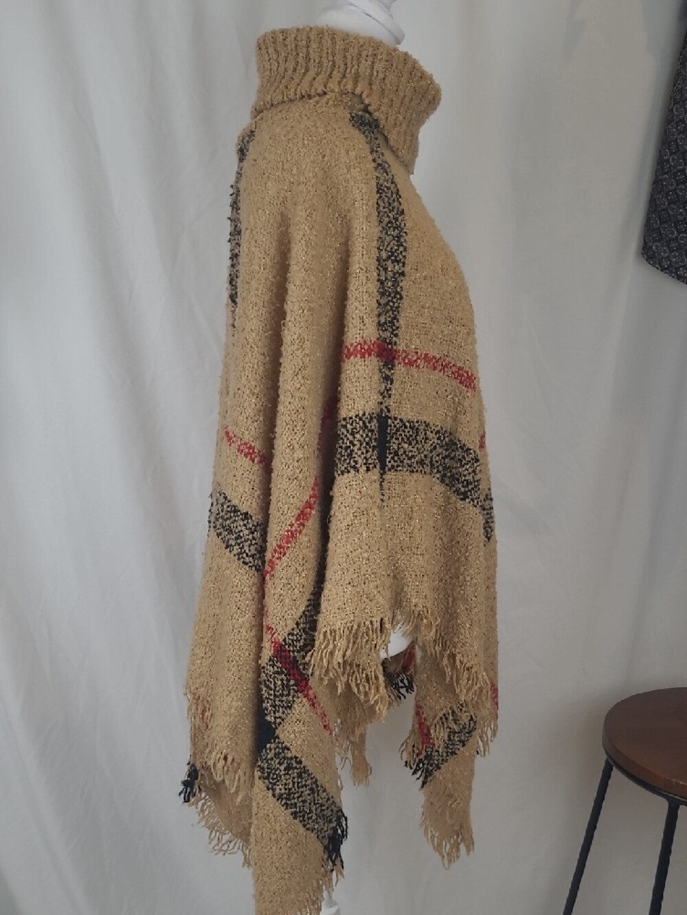 Ultra Soft Plaid Turtleneck Poncho (Burberry Style Pattern) O/S - Picture 3 of 13